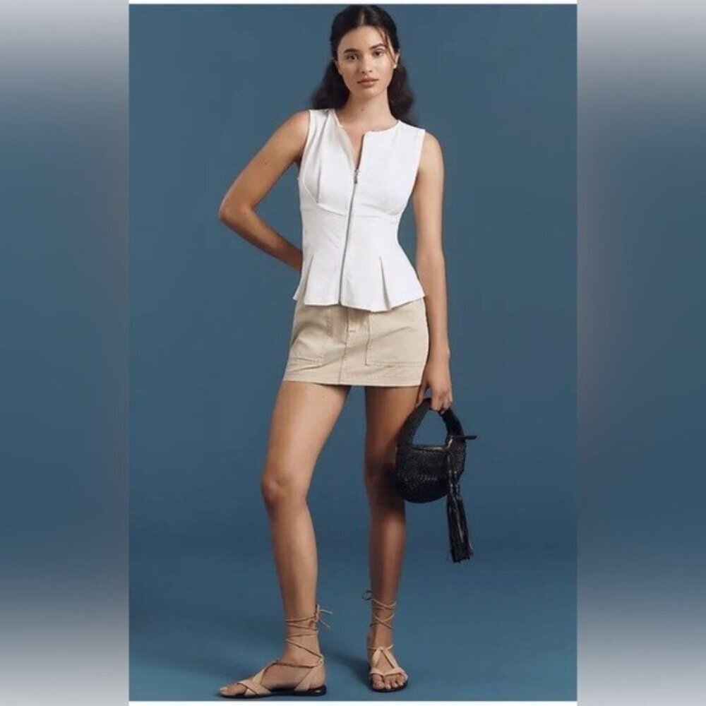 Anthropologie White Sleeveless Zip-Front Peplum Top - Picture 2 of 16
